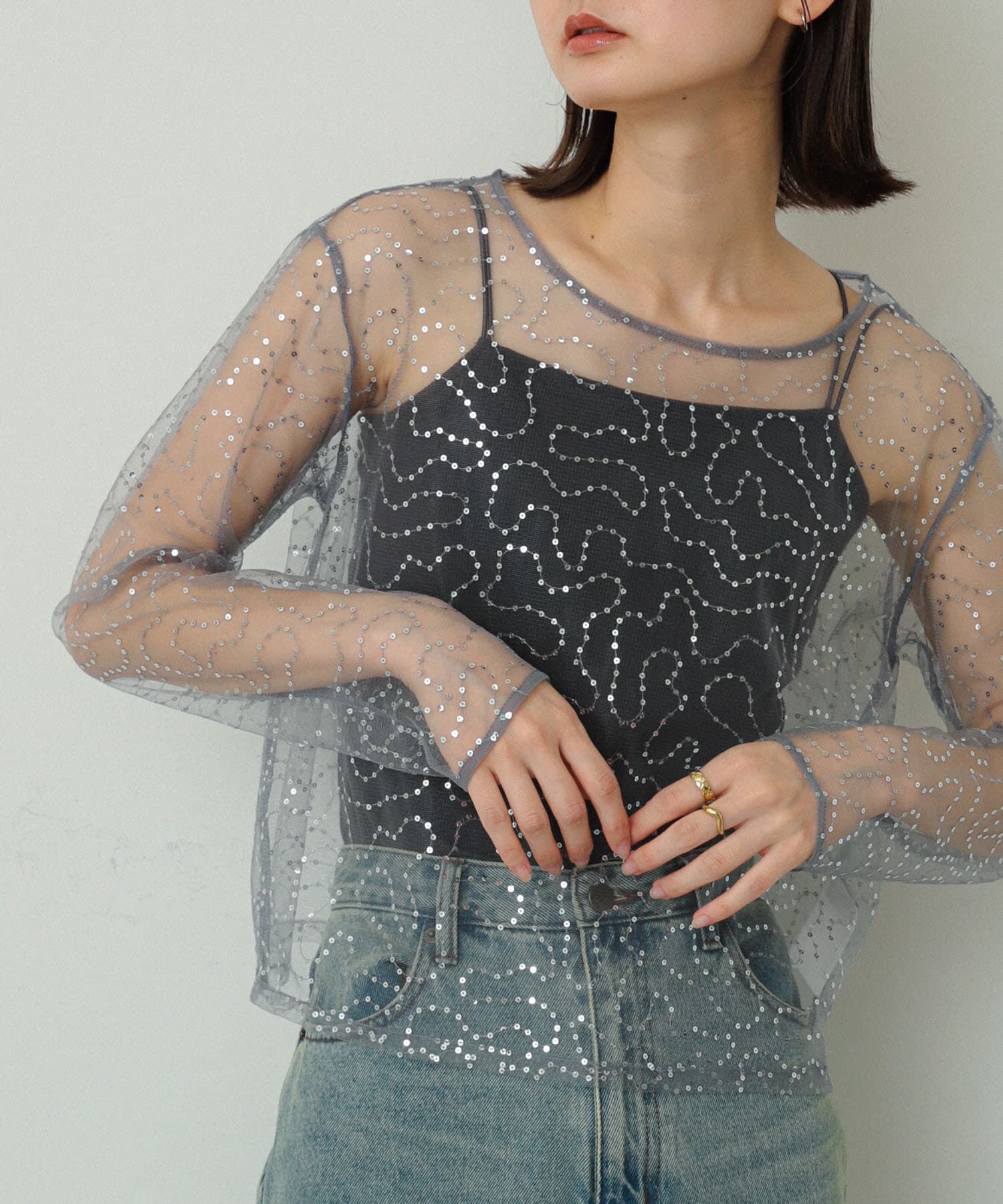 ファッションメンズのイチオシ|【センスオブプレイス　バイ　アーバンリサーチ/SENSE OF PLACE by URBAN RESEARCH】 スパンコールチュールトップ