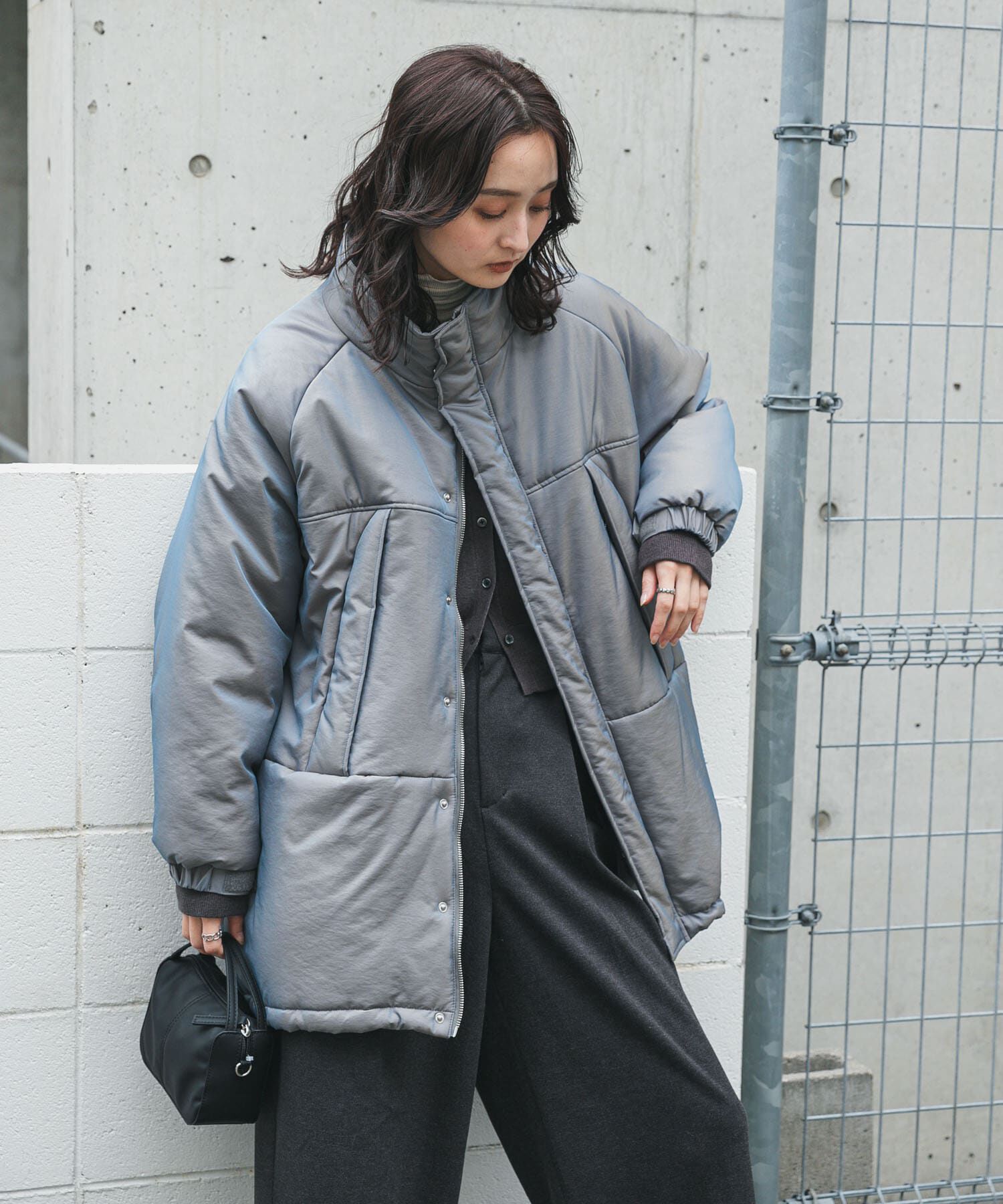 quaranciel:〈撥水加工〉中綿 スタンドカラー ダブル ジップ