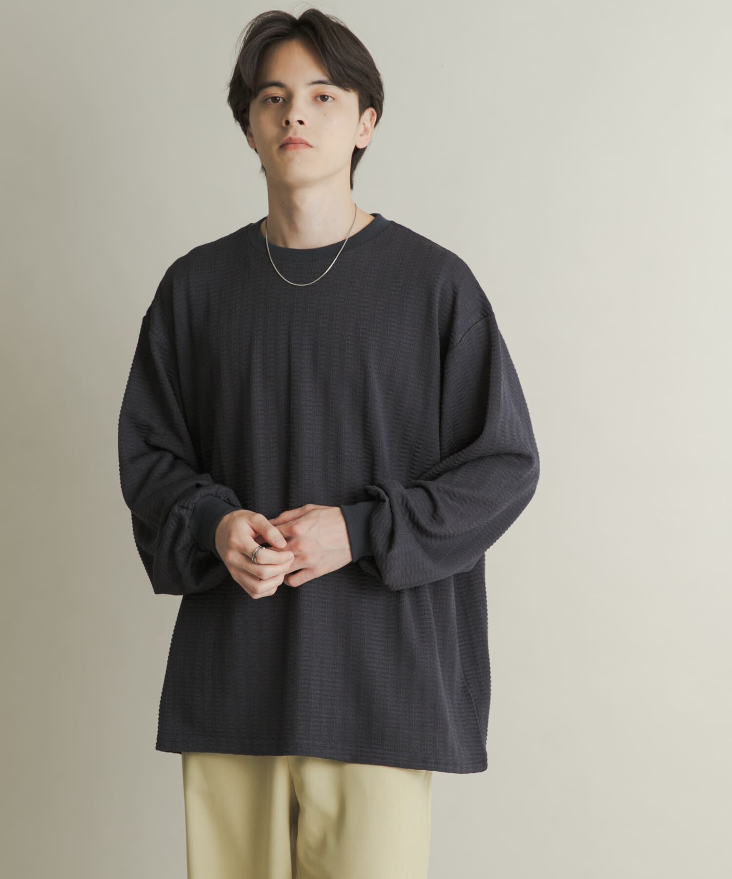 【センスオブプレイス　バイ　アーバンリサーチ/SENSE OF PLACE by URBAN RESEARCH】 ライトワッフルクルーネックロングTシャツ