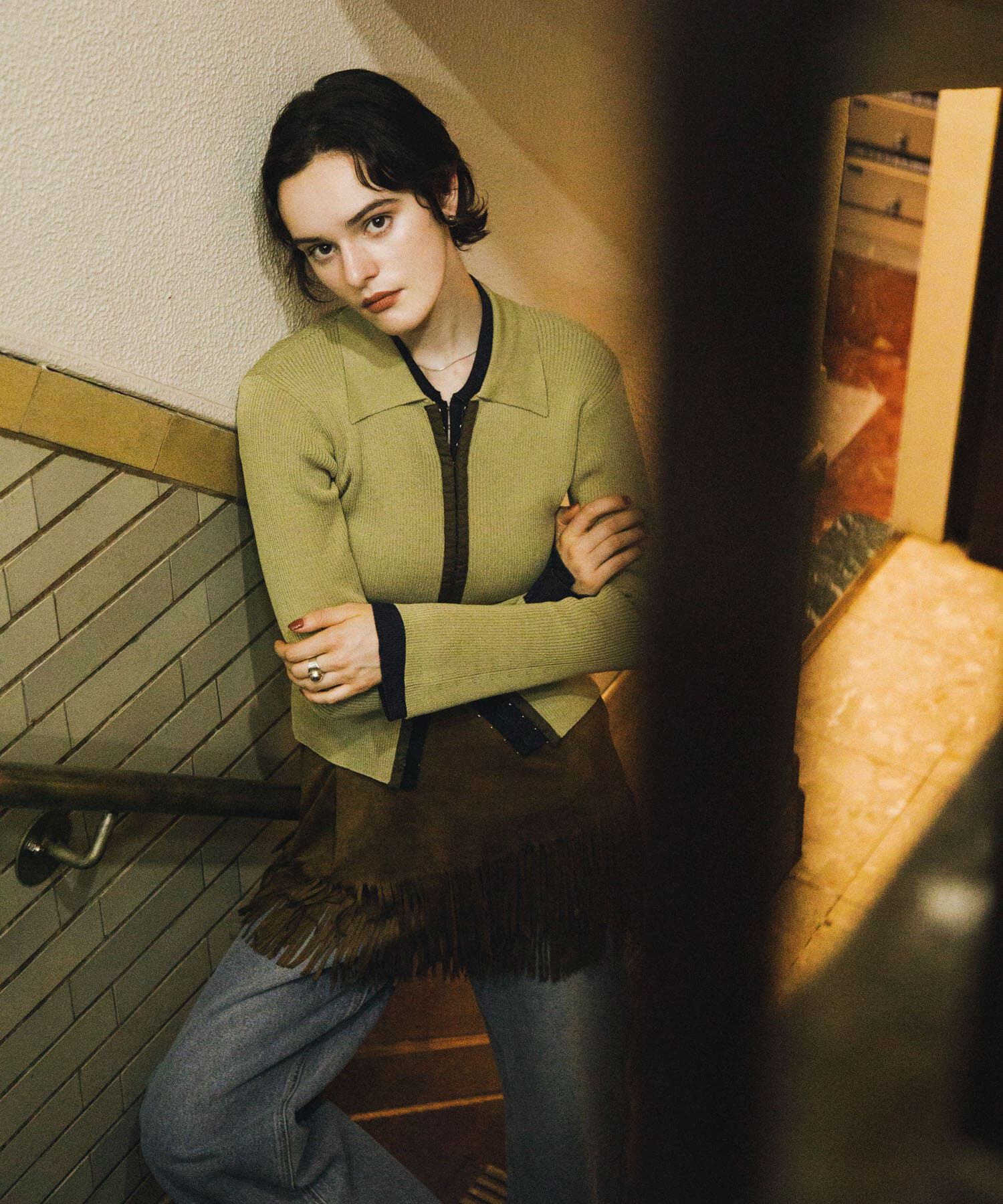 【センスオブプレイス　バイ　アーバンリサーチ/SENSE OF PLACE by URBAN RESEARCH】 フロントホックエリツキコンパクトカーディガン