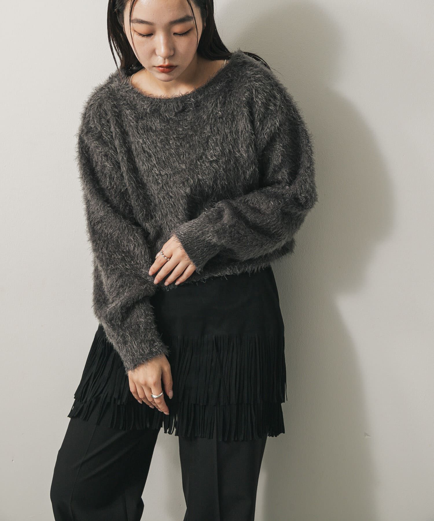 【センスオブプレイス　バイ　アーバンリサーチ/SENSE OF PLACE by URBAN RESEARCH】 クロップドシャギーセーター