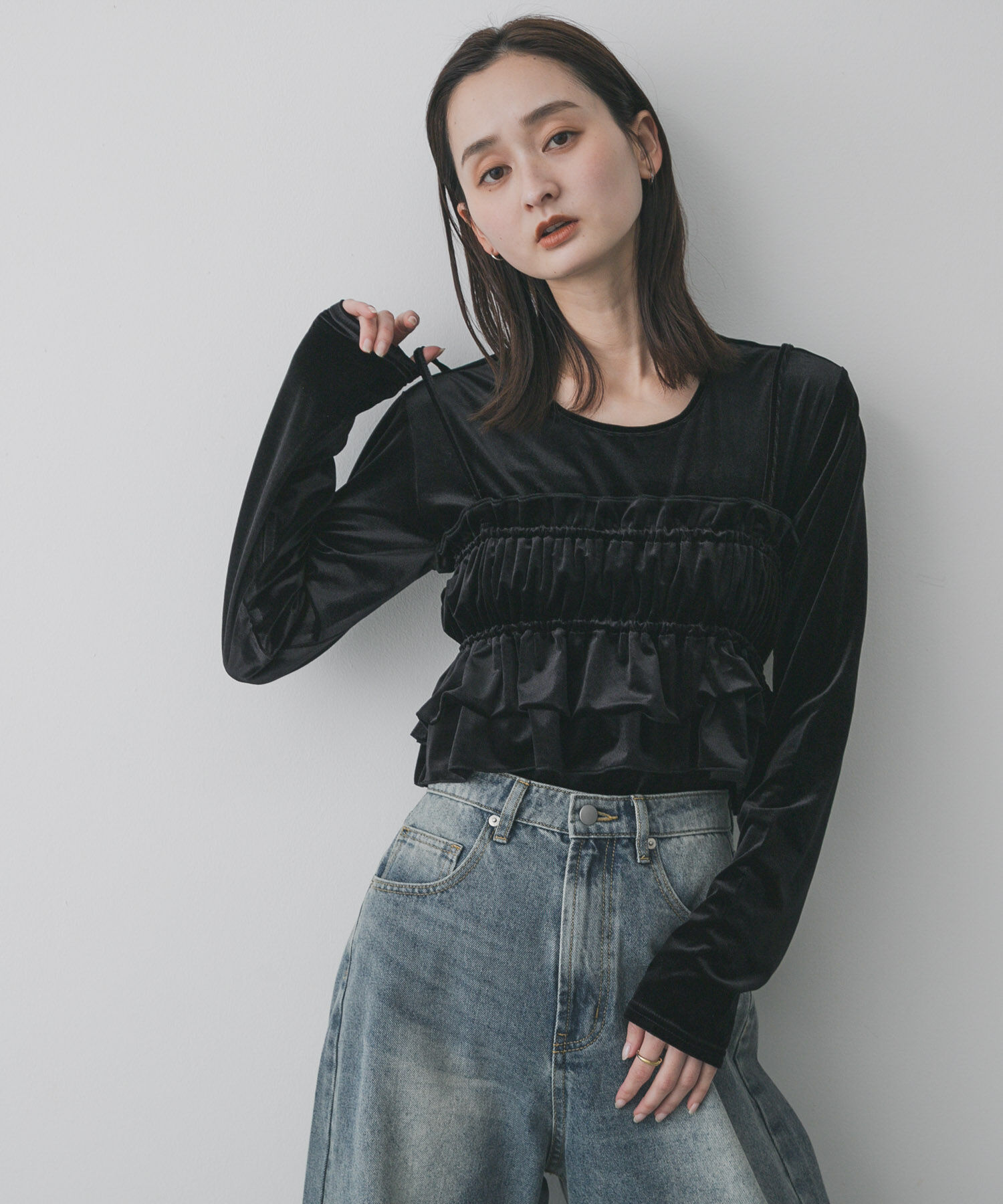 メンズファッションなら|【センスオブプレイス バイ アーバンリサーチ/SENSE OF PLACE by URBAN RESEARCH】 『洗濯可』フリルビスチェセットベロアトップ