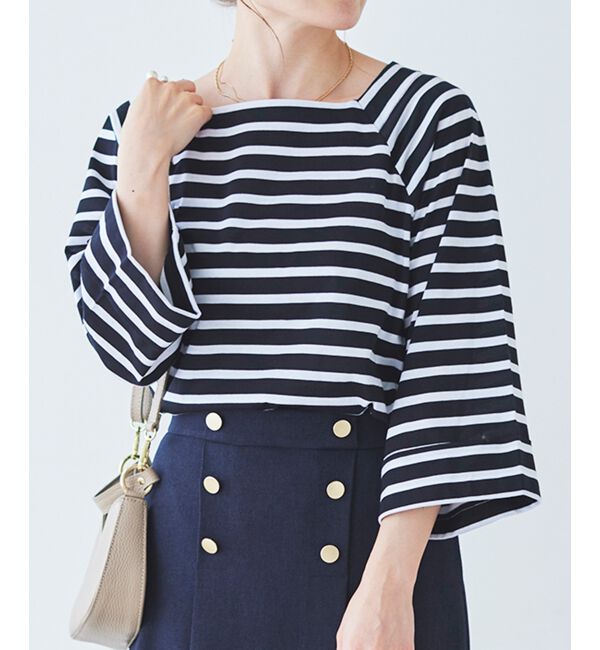 ファッションメンズなら|【ルクールブラン/le.coeur blanc】 《手洗い可能》ボーダースクエアネックワイドスリーブプルオーバー