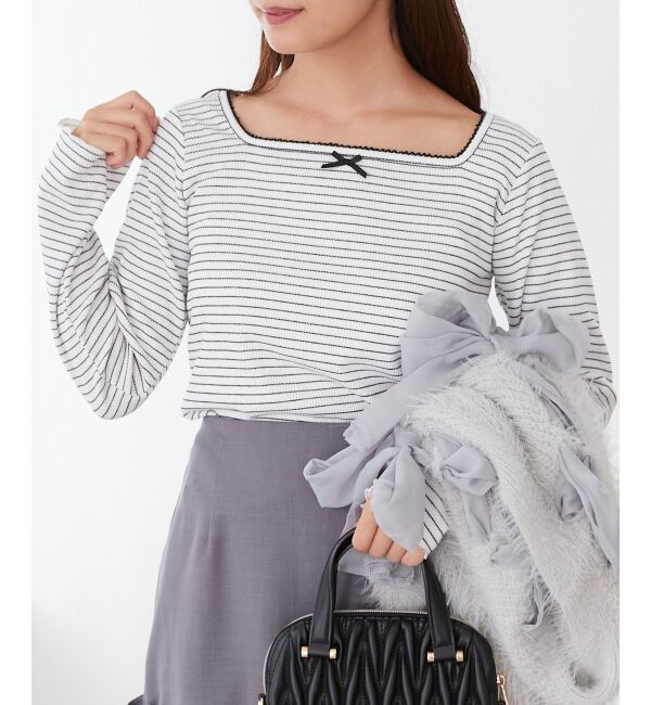 ファッションメンズお薦め|【マジェスティックレゴン/MAJESTIC LEGON】 リボン付きスクエアネックトップス