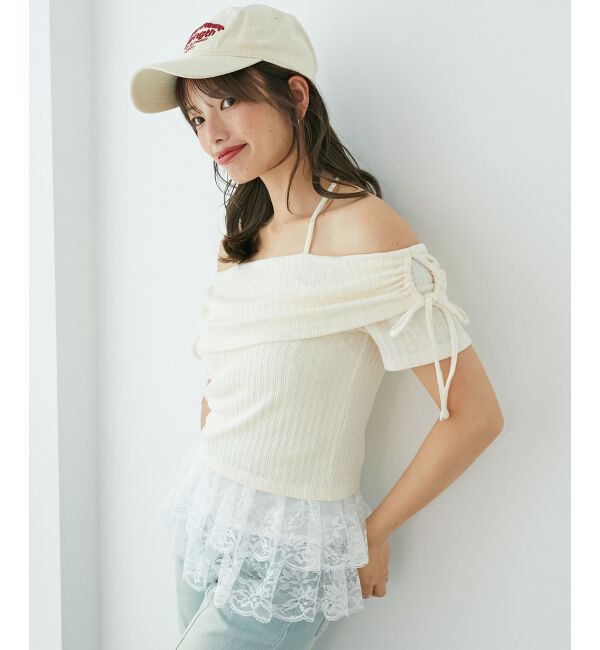 人気ファッションメンズ|【マジェスティックレゴン/MAJESTIC LEGON】 裾レースオフショルトップス