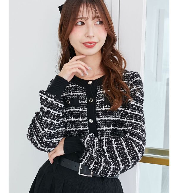 モテ系ファッションメンズ|【マジェスティックレゴン/MAJESTIC LEGON】 キラキラボタンツイードライクカーデ