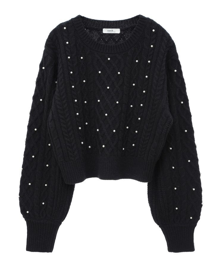 【アースミュージックアンドエコロジー/earth music&ecology】 パール&amp;ケーブルニットプルオーバー