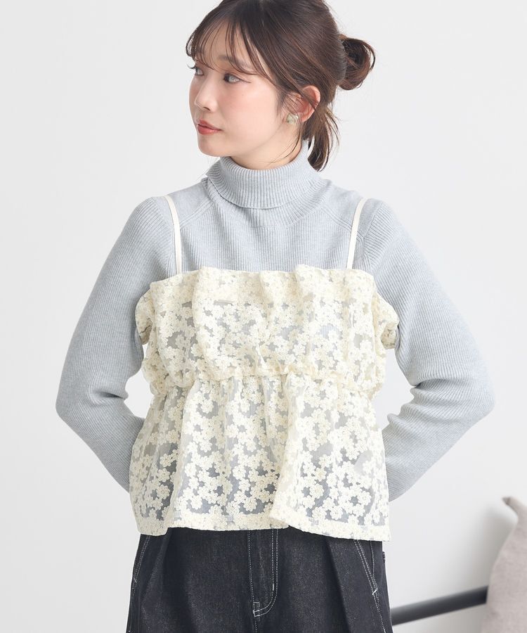 人気メンズファッション|【アースミュージックアンドエコロジー/earth music&ecology】 キラキラフラワー刺繍ビスチェ