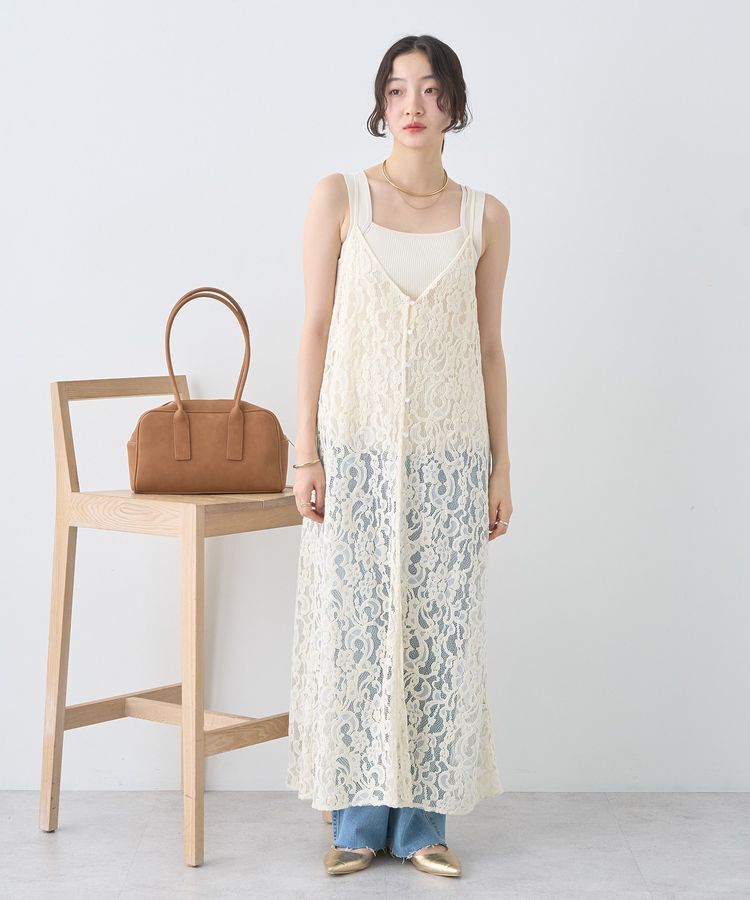 【アースミュージックアンドエコロジー/earth music&ecology】 起毛レースレイヤードキャミワンピース
