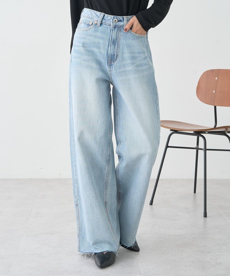 【アースミュージックアンドエコロジー/earth music&ecology】 セルフカットワイドデニムパンツ