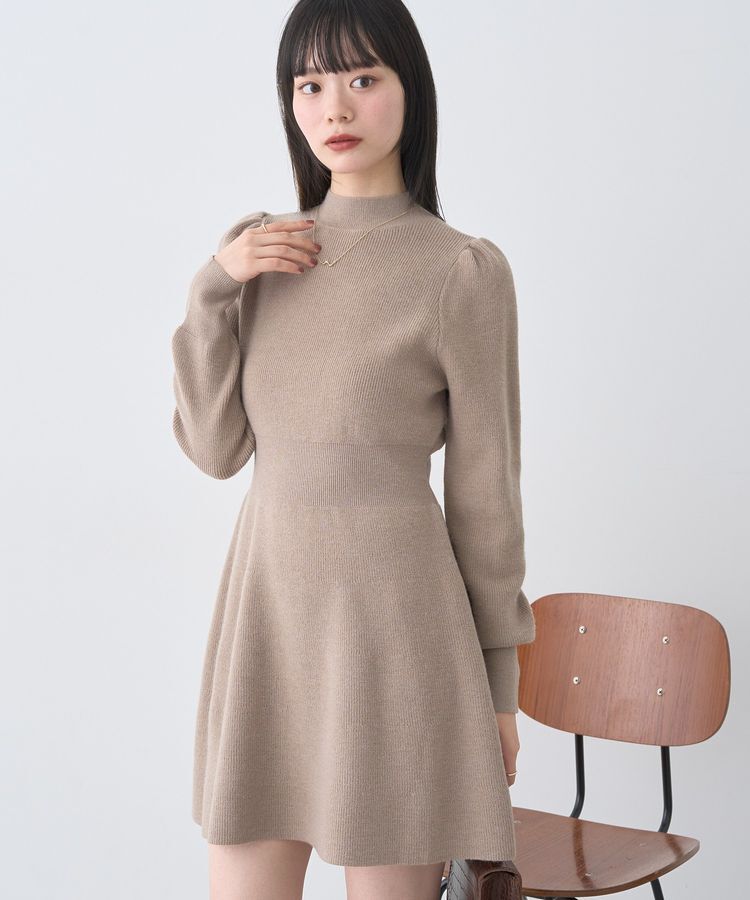 【アースミュージックアンドエコロジー/earth music&ecology】 ウエストリブフレアニットミニワンピース