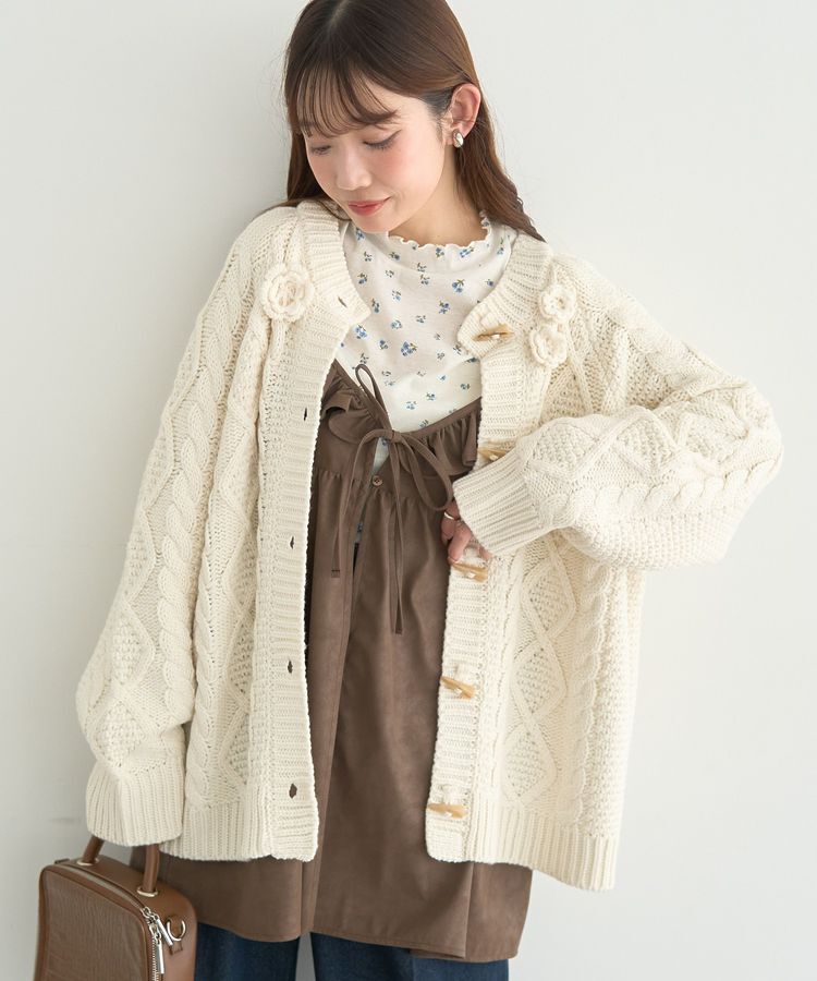 人気ファッションメンズ|【アースミュージックアンドエコロジー/earth music&ecology】 フラワーモチーフトグルボタンニットカーディガン