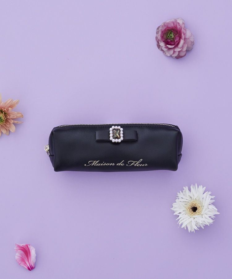 メンズファッションの一押し|【メゾンドフルール/Maison de FLEUR】 パールビジュー合皮リボンロングポーチ