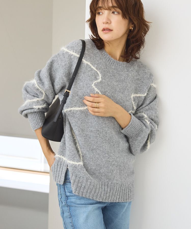 【アメリカン　ホリック/AMERICAN HOLIC】 ニュアンスライン柄ニットプルオーバー