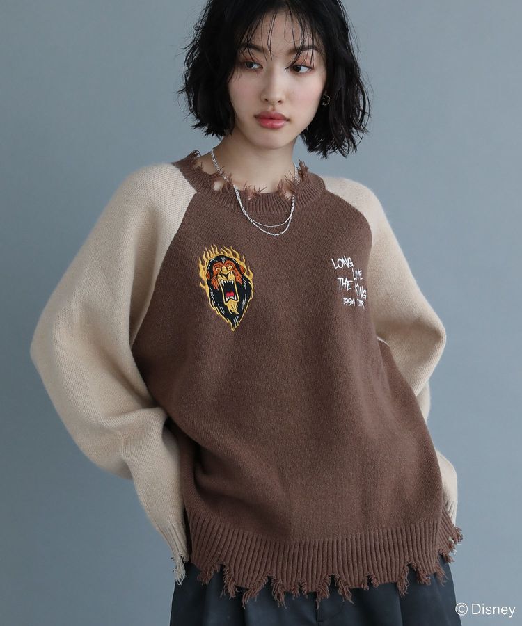 【グリーン　パークス/Green Parks】 VILLAINS/スカー/ダメージラグラン配色ニット