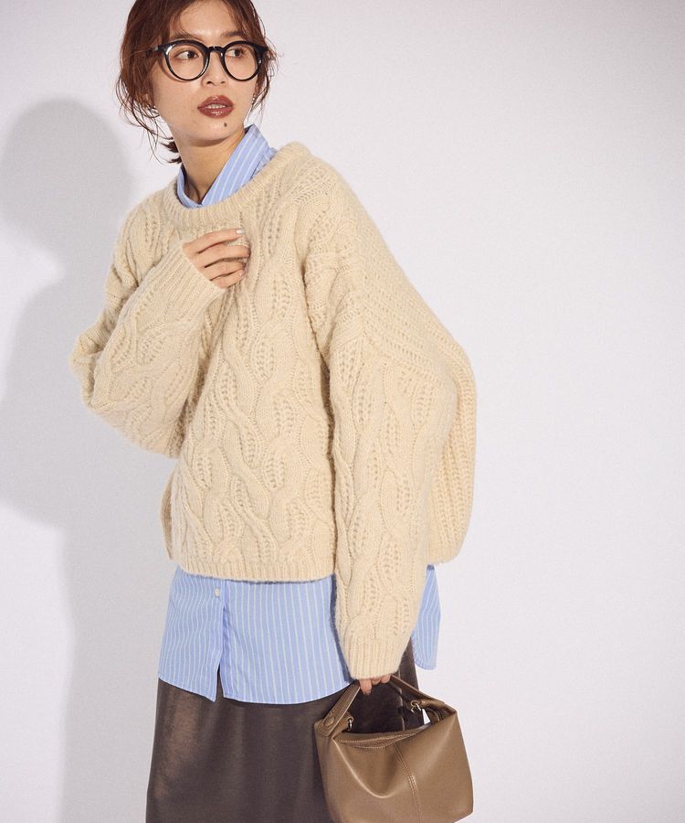 【グリーン　パークス/Green Parks】 ふわふわケーブルニットプルオーバー
