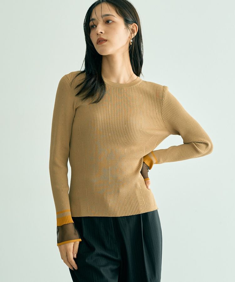 【イェッカ　ヴェッカ/YECCA VECCA】 袖口シアーリブニット