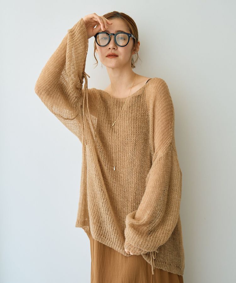 【イェッカ　ヴェッカ/YECCA VECCA】 袖シャーリングシアーニット