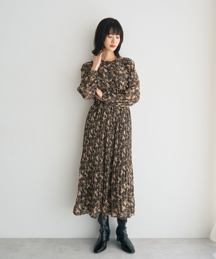 岡崎紗絵さんコラボ】フラワープリントプリーツティアードワンピース