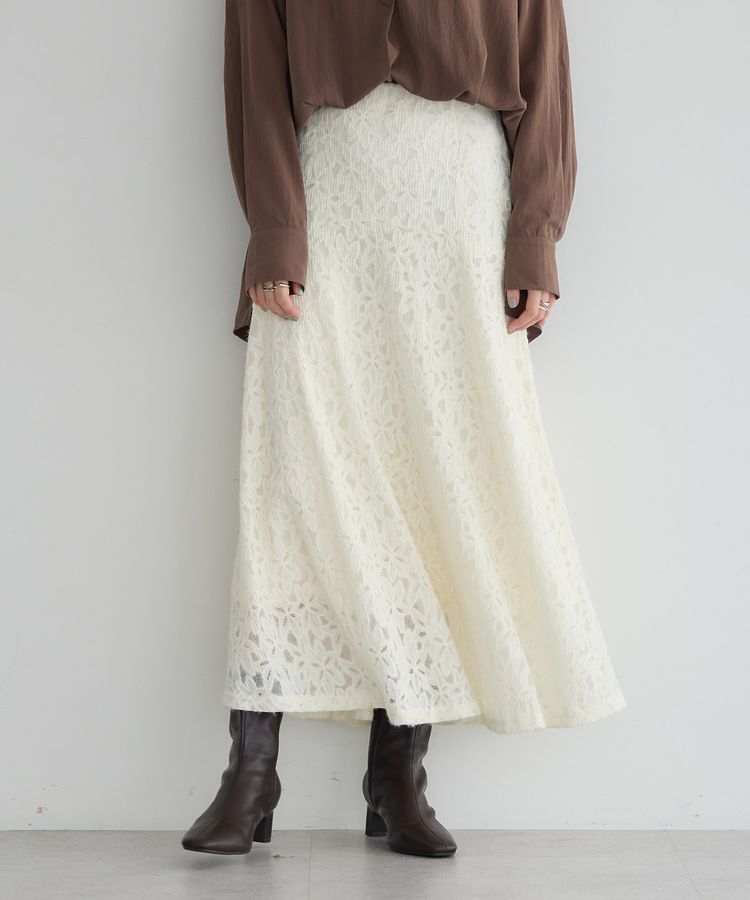 【イェッカ　ヴェッカ/YECCA VECCA】 フラワー起毛レースマーメイドスカート