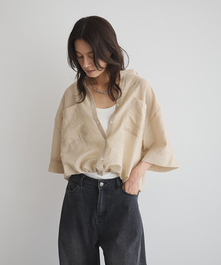 【ガレージ　オブ　グッド　クロージング/GARAGE OF GOOD CLOTHING】 シアー裾ドロストスクエアフブラウス