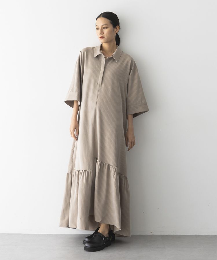 【ガレージ　オブ　グッド　クロージング/GARAGE OF GOOD CLOTHING】 ストライプアシンメトリー７分袖ワンピース