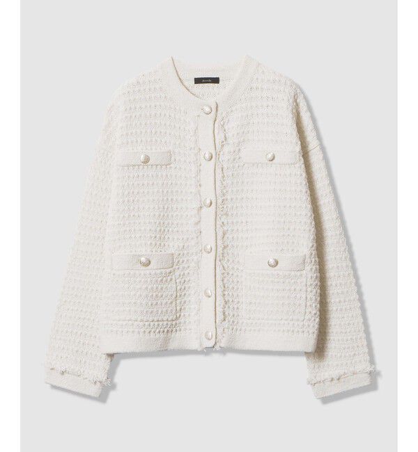 ◇ 【LOULOU WILLOUGHBY】バイカラーキーネック5分袖カーディガン