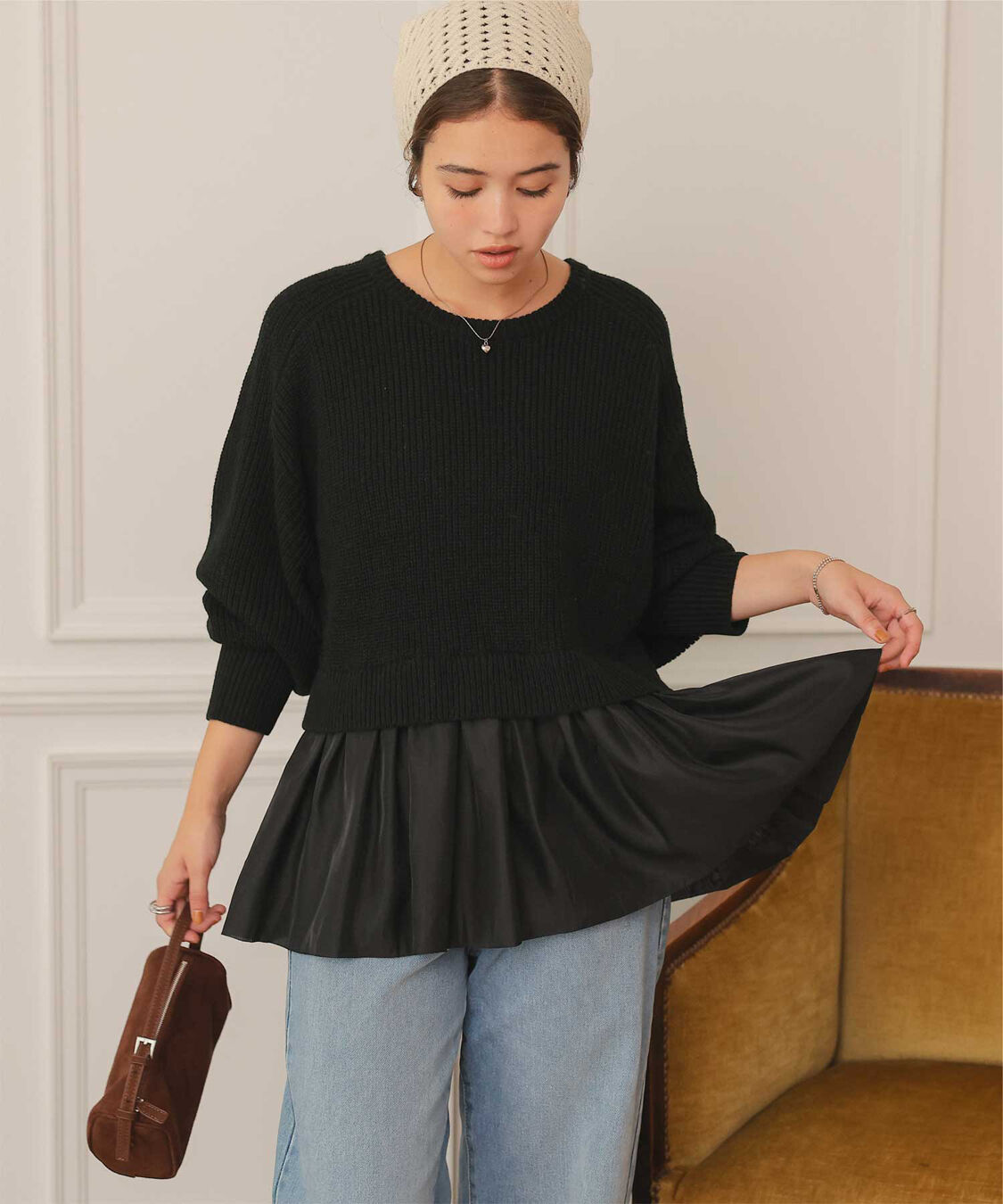 【ティティベイト/titivate】 シアーペプラムドッキングニットプルオーバー