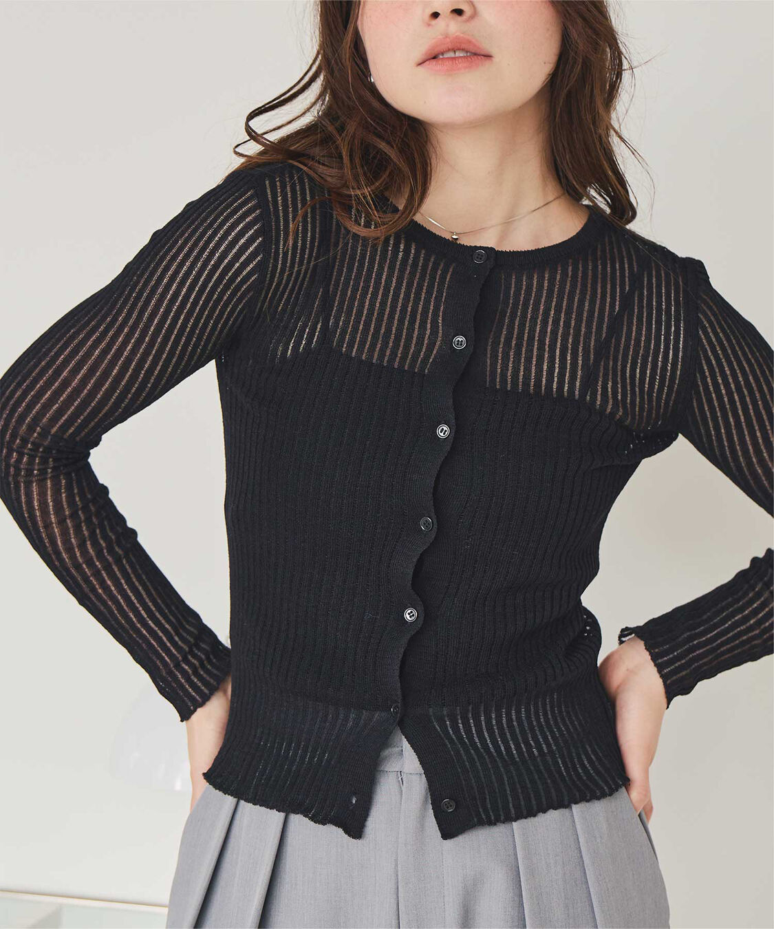 モテ系メンズファッション|【ティティベイト/titivate】 前後2wayウォッシャブルリブシアーニットカーディガン