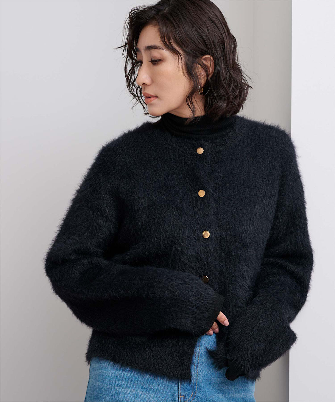 モテ系メンズファッション|【ティティベイト/titivate】 ゴールド釦シャギーニットカーディガン