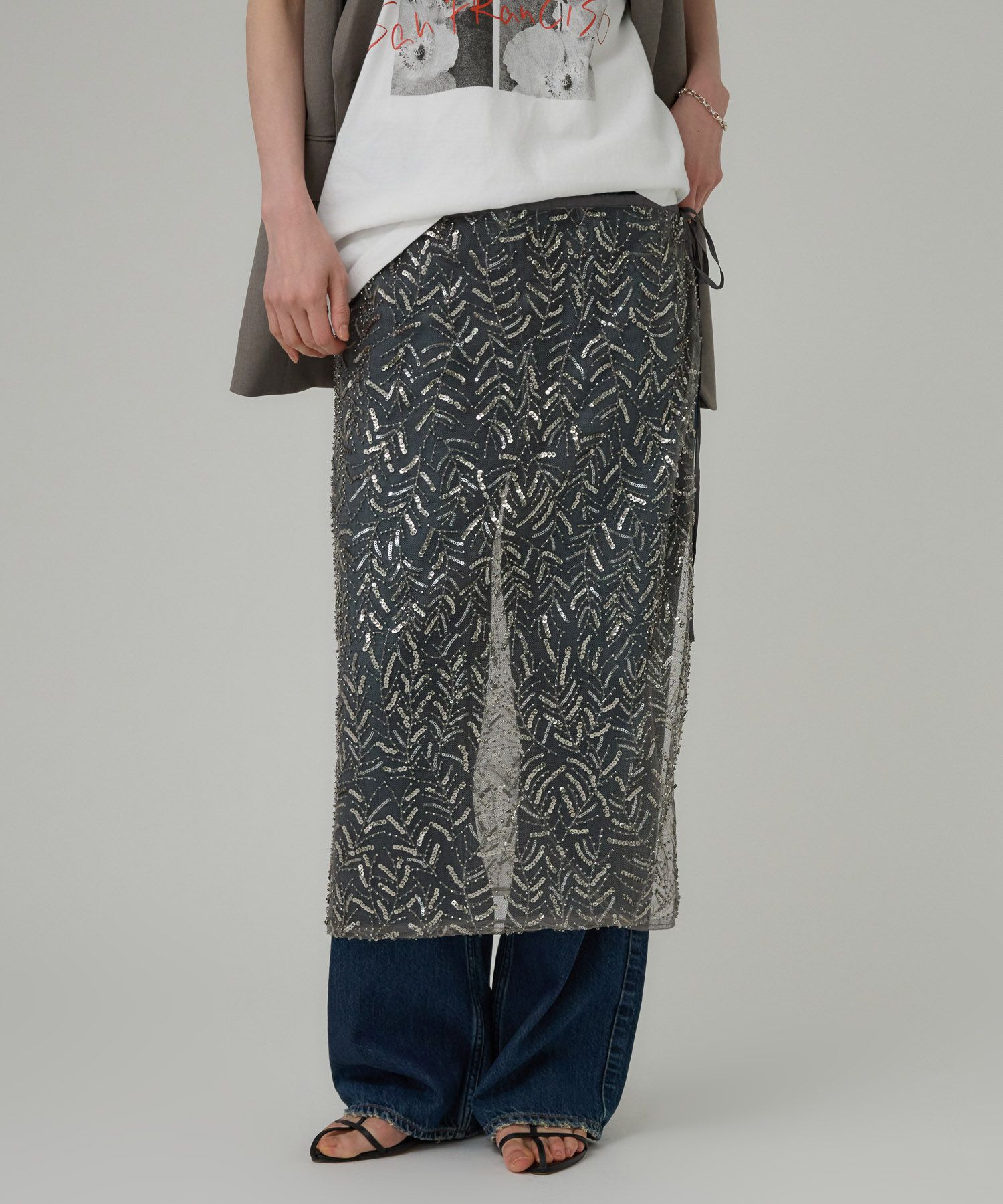 【バビロン/BABYLONE】 チュールビーズラップスカート