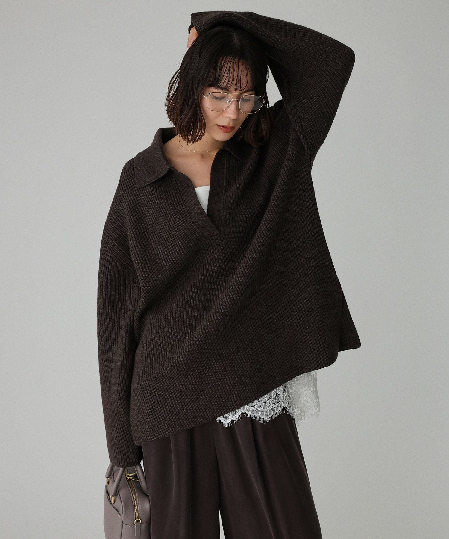 【バビロン/BABYLONE】 スキッパーミドルゲージニットプルオーバー