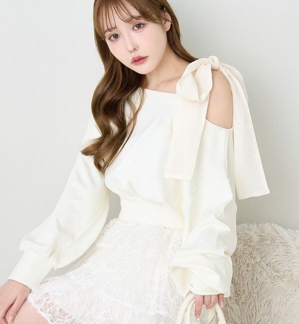 メンズファッションの一押し|【ワンアフターアナザー ナイスクラップ/one after another NICE CLAUP】 肩リボン刺繍入りラメトップス