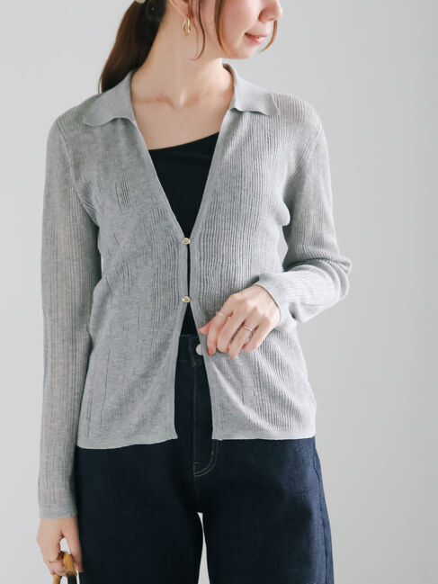 モテ系ファッションメンズ|【テチチ/Te chichi】 スキッパー風ポロニットシアーカーディガン