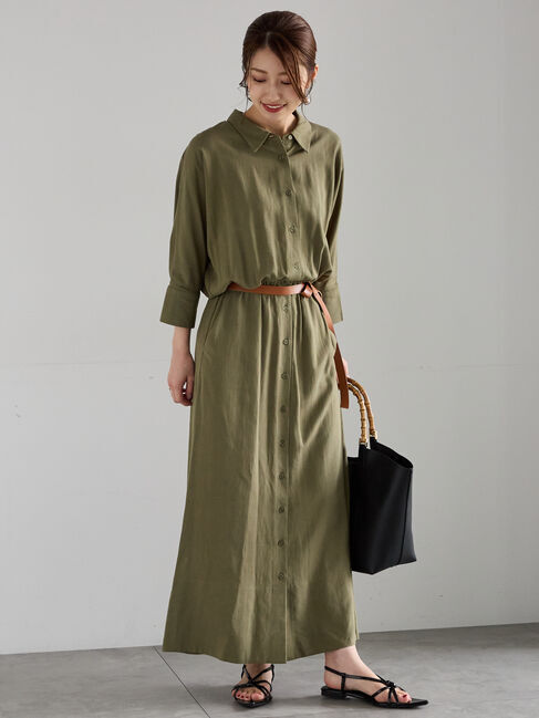 【テチチ/Te chichi】 ベルト付きレーヨンリネンシャツワンピース