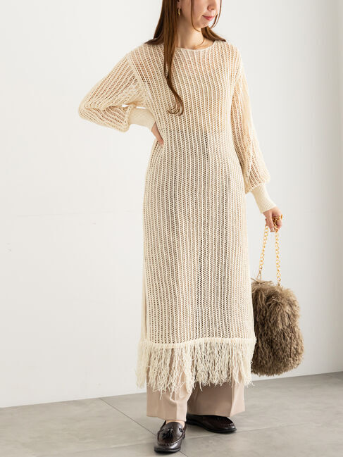 【テチチ/Te chichi】 フリンジメッシュニットワンピース《2025Autumn catalog vol.2 item》