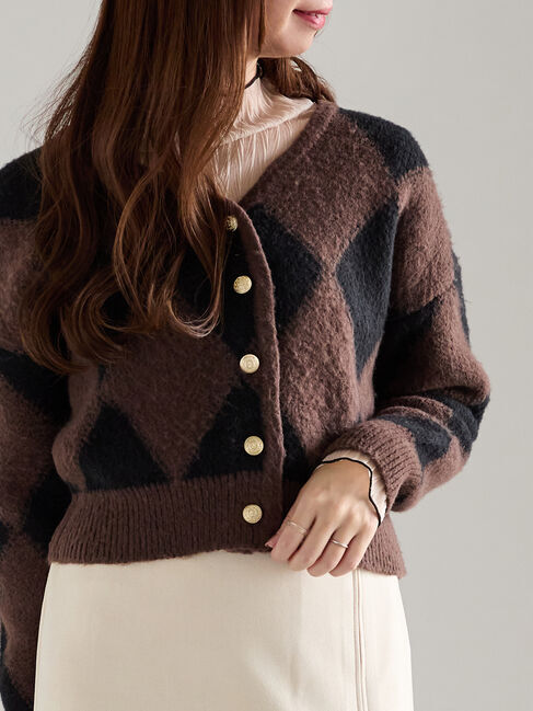 【テチチ/Te chichi】 アーガイルジャガードVネックカーディガン