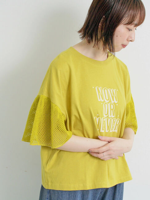 【サマンサモスモス/Samansa Mos2】 [接触冷感]袖メッシュプリントTシャツ