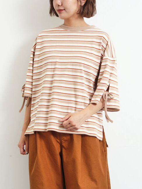 モテ系ファッションメンズ|【サマンサモスモス/Samansa Mos2】 マルチボーダー袖スリットリボンTシャツ