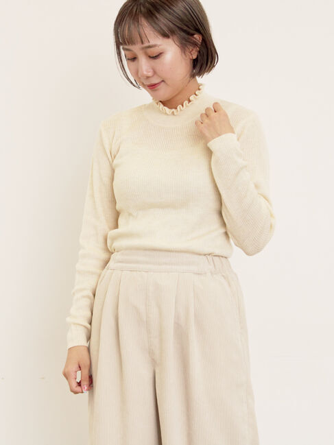 【サマンサモスモス/Samansa Mos2】 【マシンウォッシャブル】リブフリルタートルネックニット
