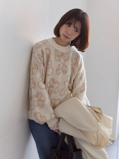 【サマンサモスモス/Samansa Mos2】 花柄シャギーニットプルオーバー