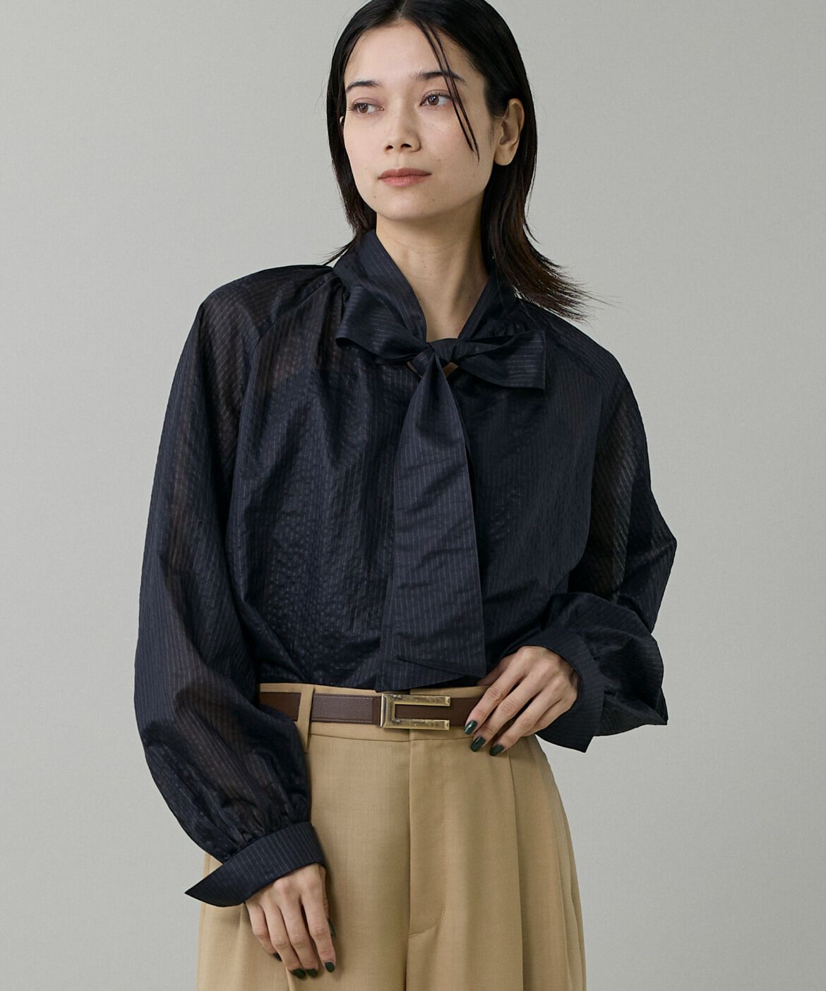 【スーペリアクローゼット/SUPERIOR CLOSET】 シャドーボーダーボウタイブラウス