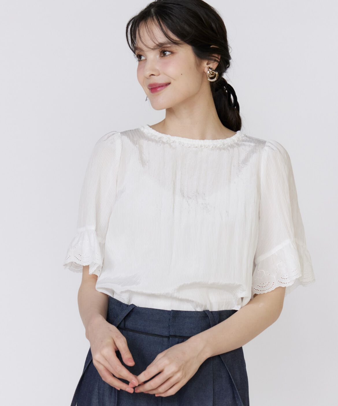 【スーペリアクローゼット/SUPERIOR CLOSET】 《プラスサイズ》シャドーストライプレースブラウス