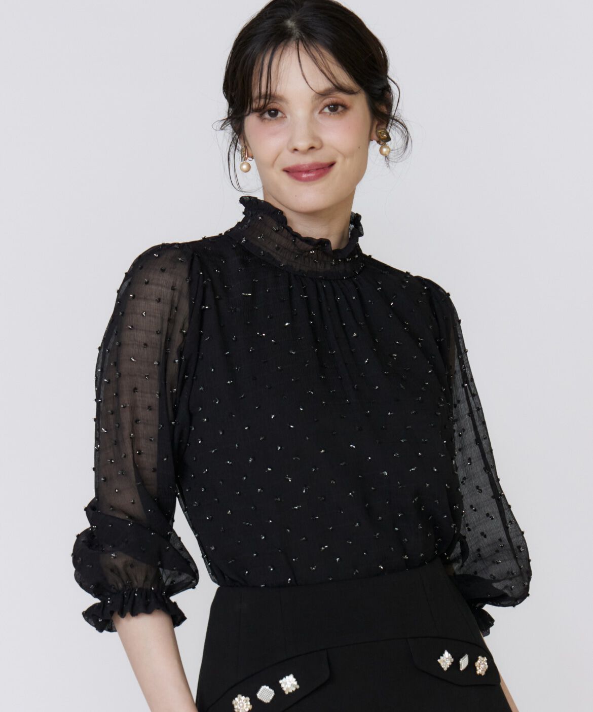 【スーペリアクローゼット/SUPERIOR CLOSET】 《美人百花9月号掲載》《M Maglie le cassetto》ドットラメ楊柳ジャガー 