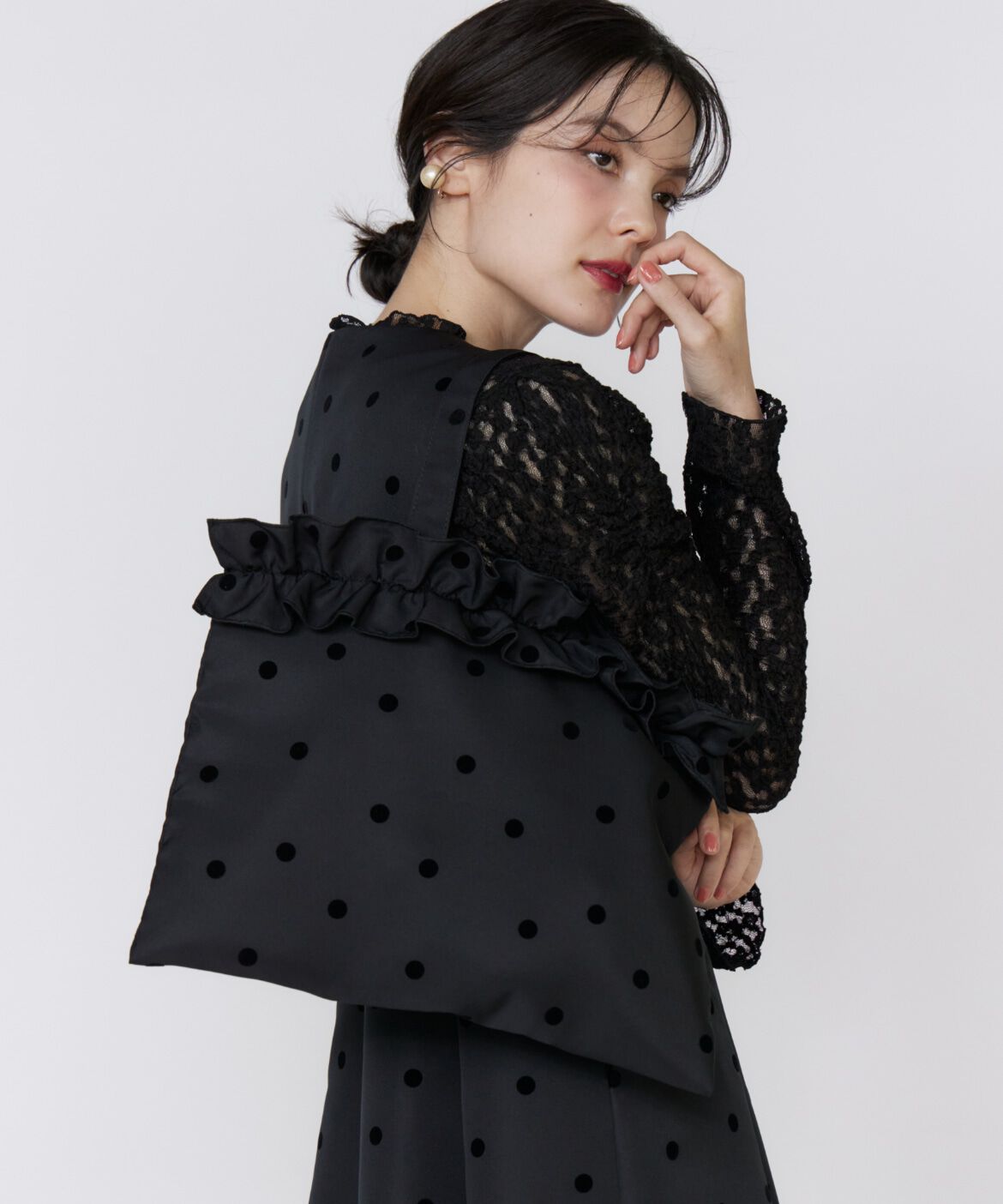 【スーペリアクローゼット/SUPERIOR CLOSET】 ドットフロッキーフリルトート