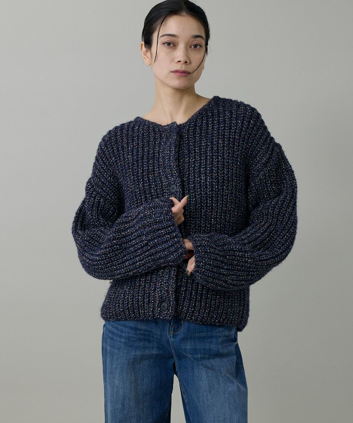 【スーペリアクローゼット/SUPERIOR CLOSET】 《大きいサイズ》片畦クルーネックカーディガン