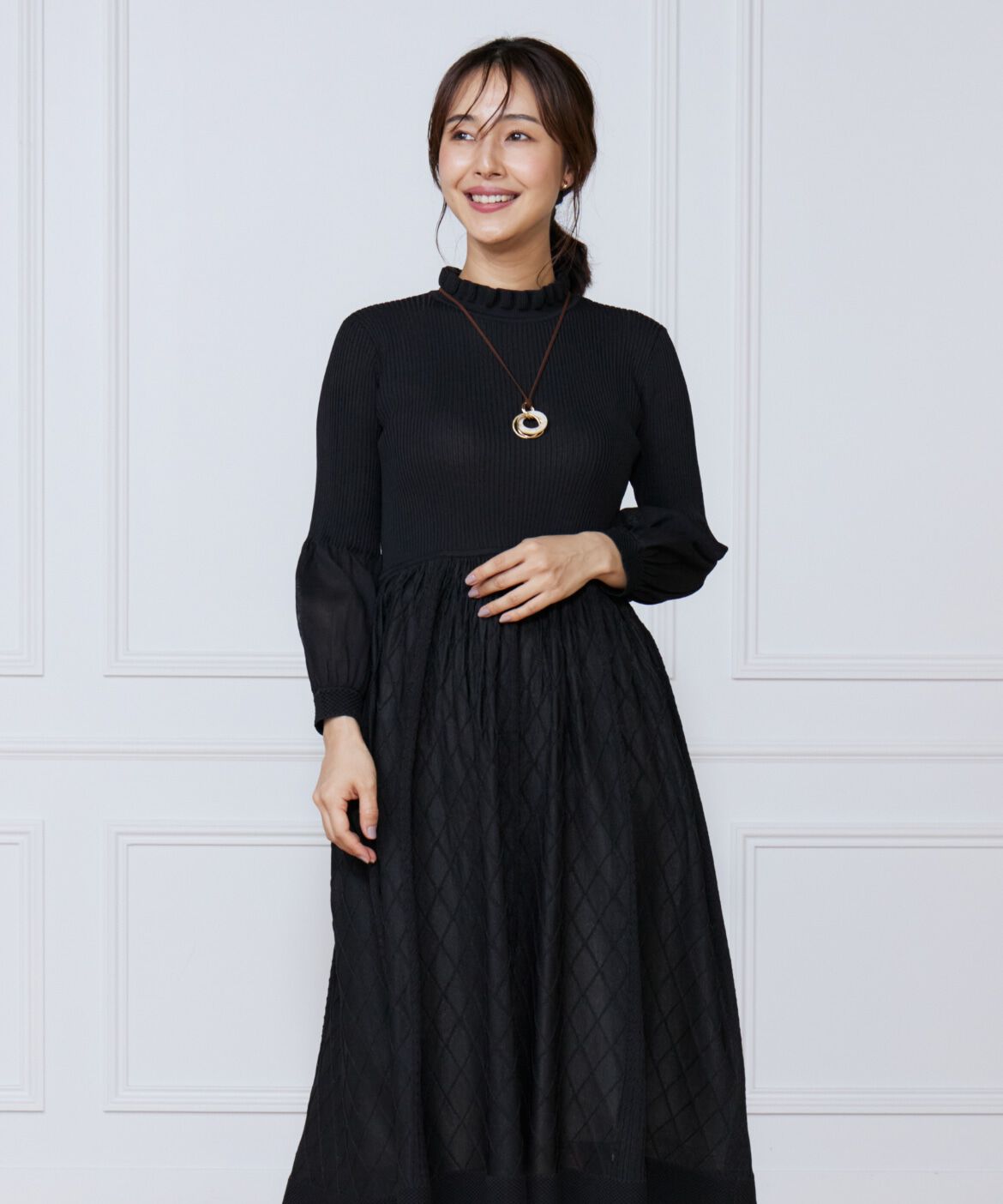 【スーペリアクローゼット/SUPERIOR CLOSET】 シアーアーガイル長袖ワンピース