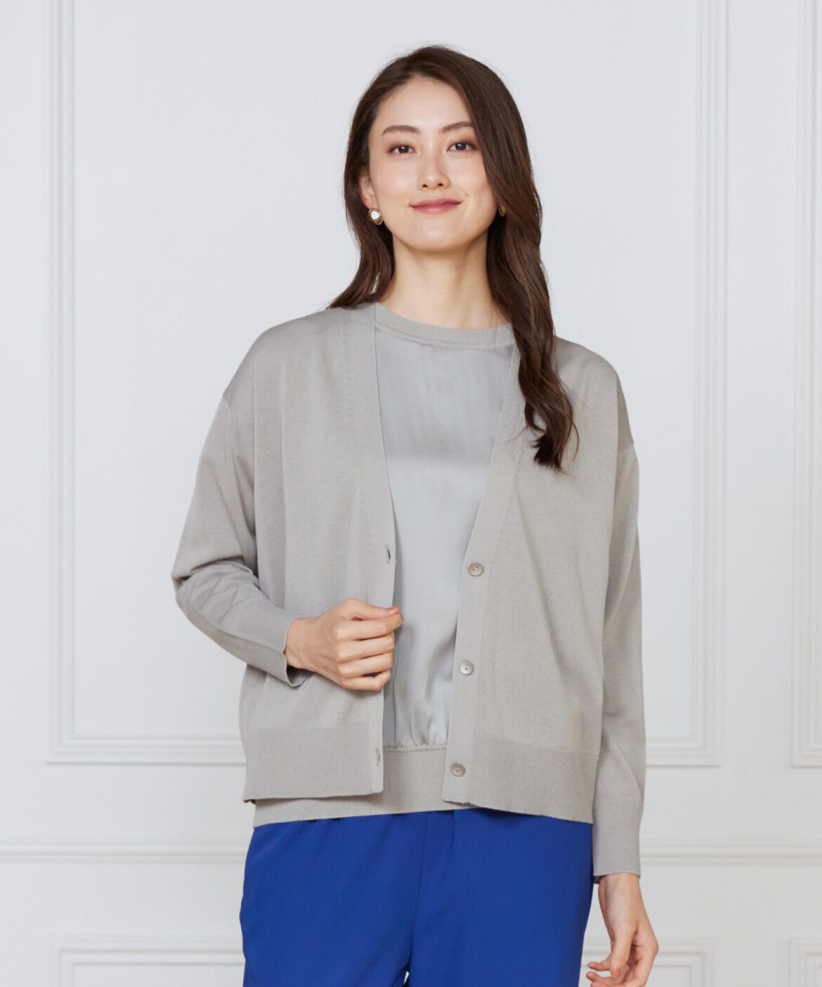 【スーペリアクローゼット/SUPERIOR CLOSET】 《大きいサイズ》シルキーライクVネックニットカーディガン