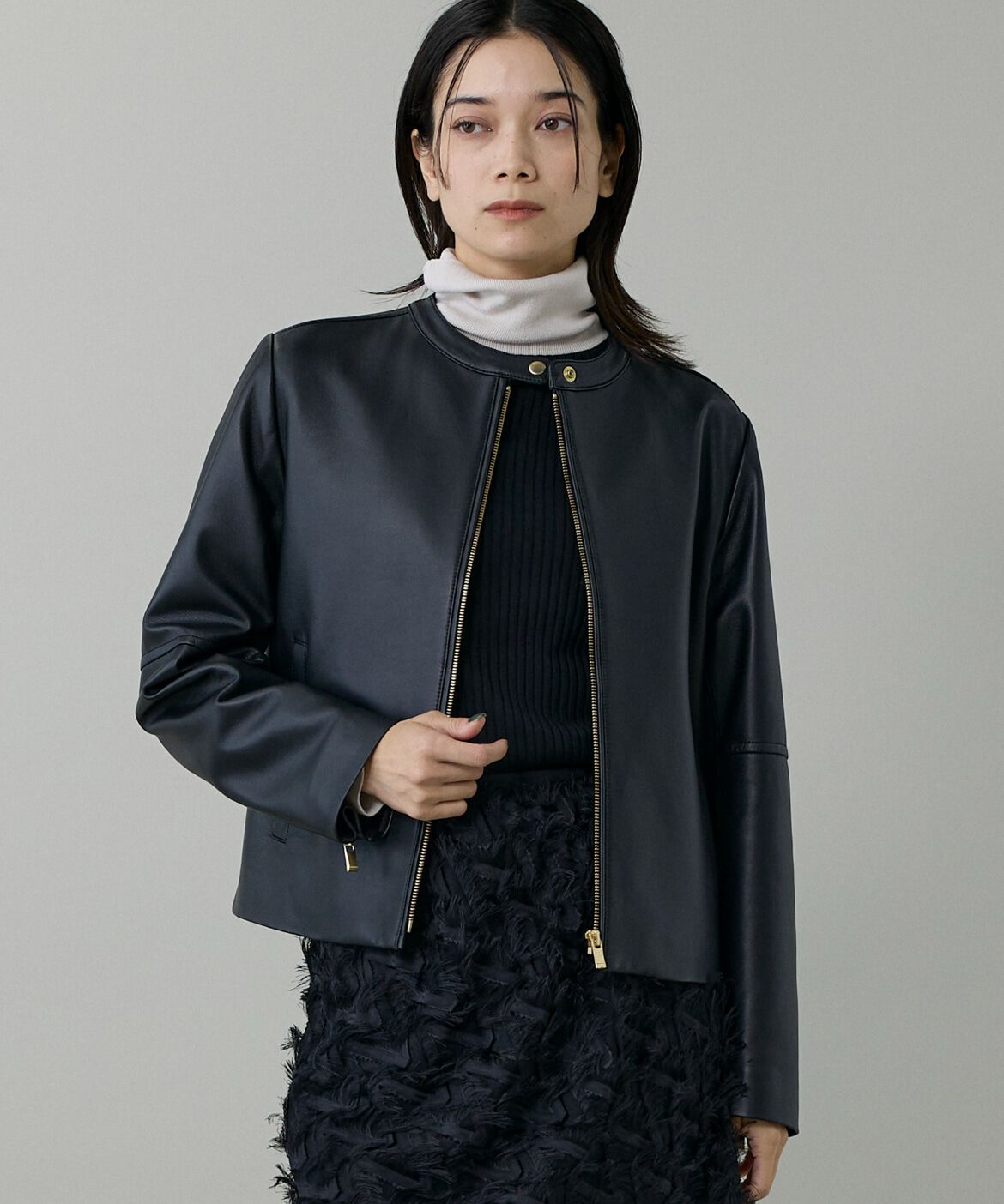 【スーペリアクローゼット/SUPERIOR CLOSET】 《大きいサイズ》ラムレザー ジップアップブルゾン