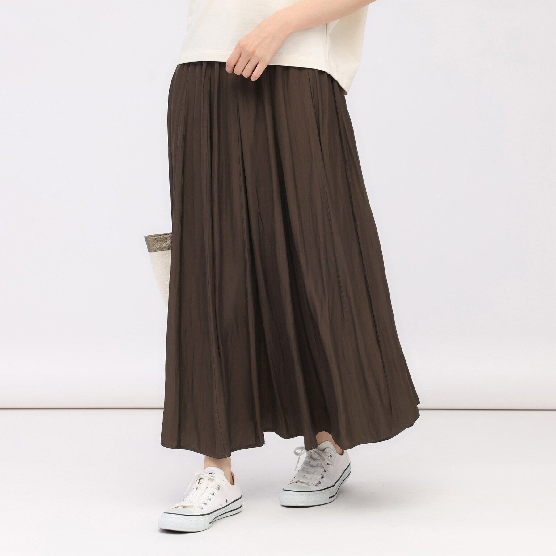 【アンタイトル/UNTITLED】 【ウエストゴム/洗える】パウダークロス ロングスカート